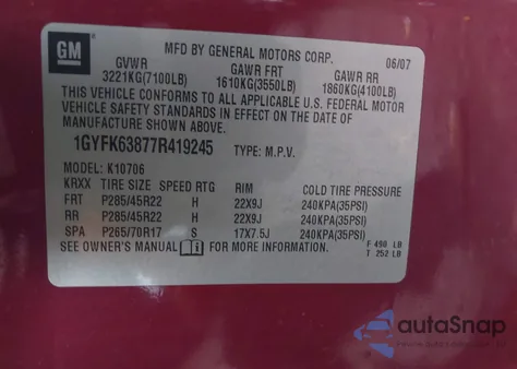 2007 Cadillac Escalade Standard from USA, damaged, VIN 1GYFK63877R419245